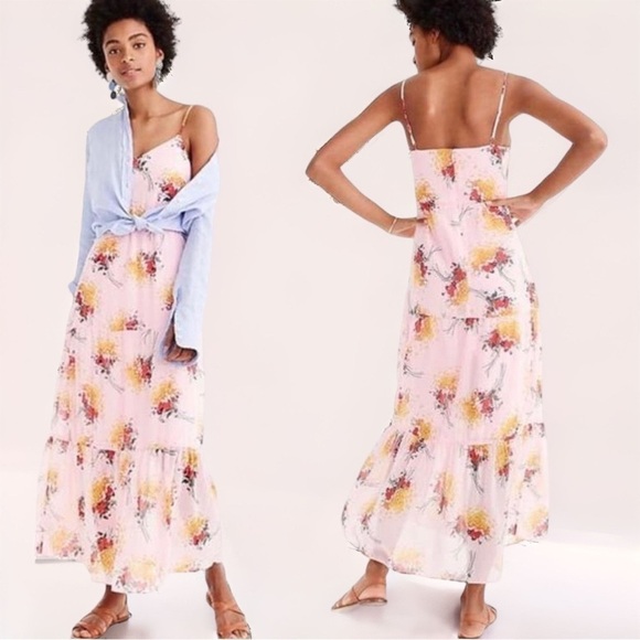 J. Crew Pink Floral Tiered Maxi Dress Sundress 0 XS - Picture 1 of 12